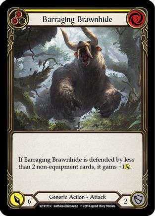 Barraging Brawnhide (Yellow) (WTR177) - Welcome to Rathe 1st Edition Rainbow Foil