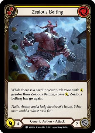 Zealous Belting (Yellow) (MON294) 1st Edition Rainbow Foil